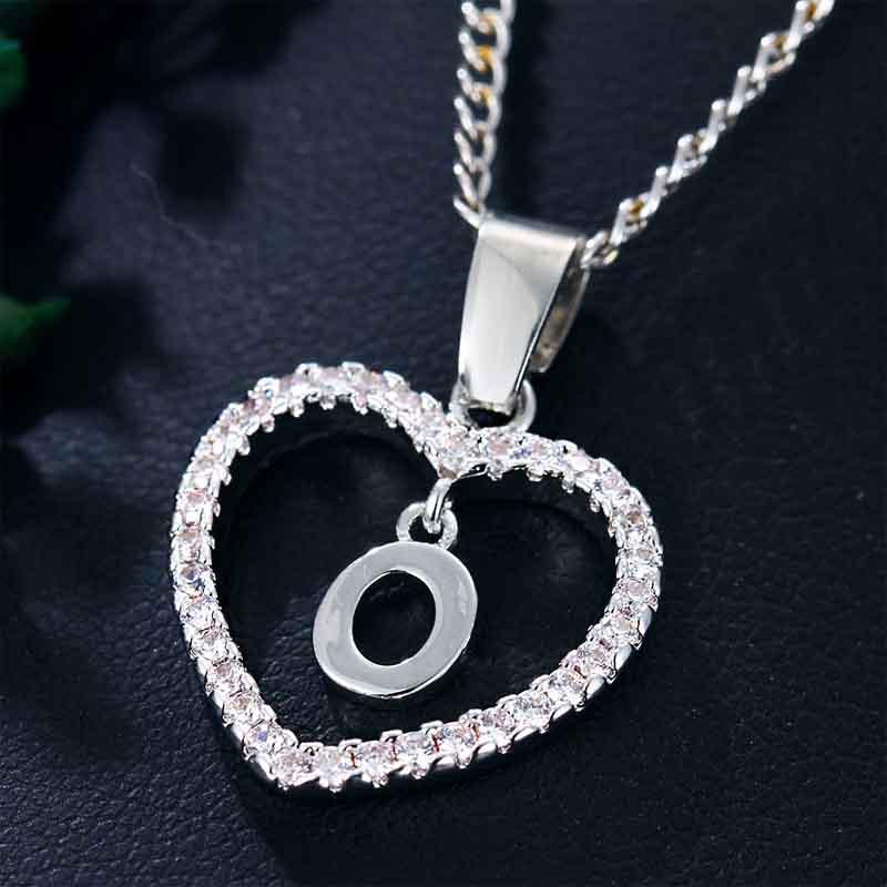 Heart Letters 26 Love Crystal Women Silver Plated Chain Jewelry Necklace