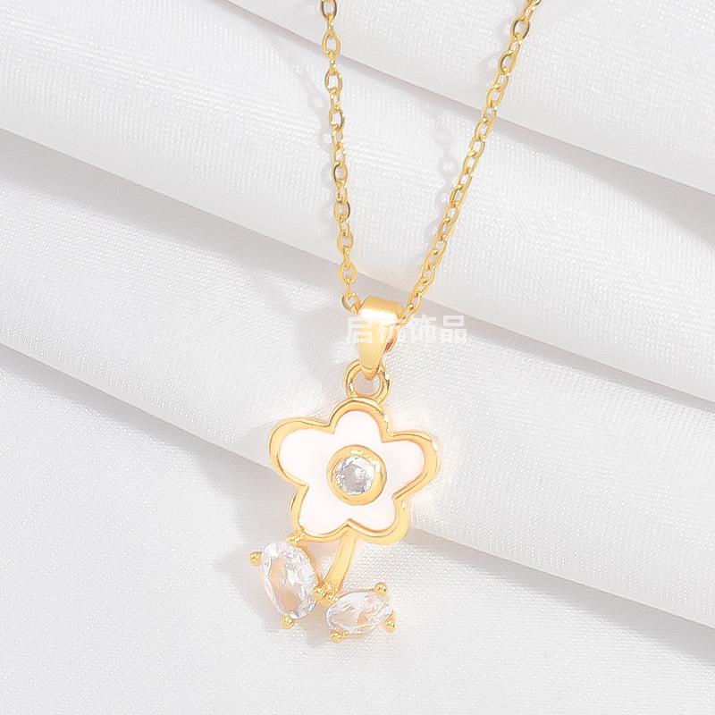 Small Flower Necklace Women'S Light Luxury Simple Versatile Zircon Pendant Exquisite Collarbone Chain