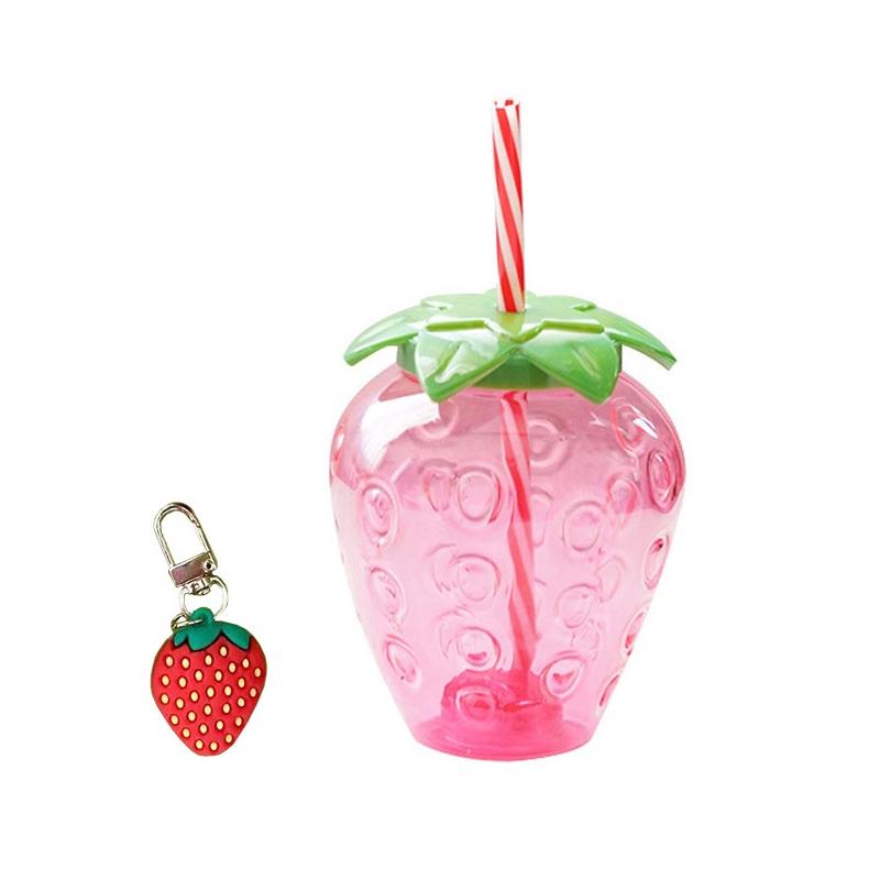 500ml Strawberry Straw Water Bottle Cute Summer Cartoon Kawaii Girl Student Kids Drinking Cup Juice Bottle Portable Plastic Cup