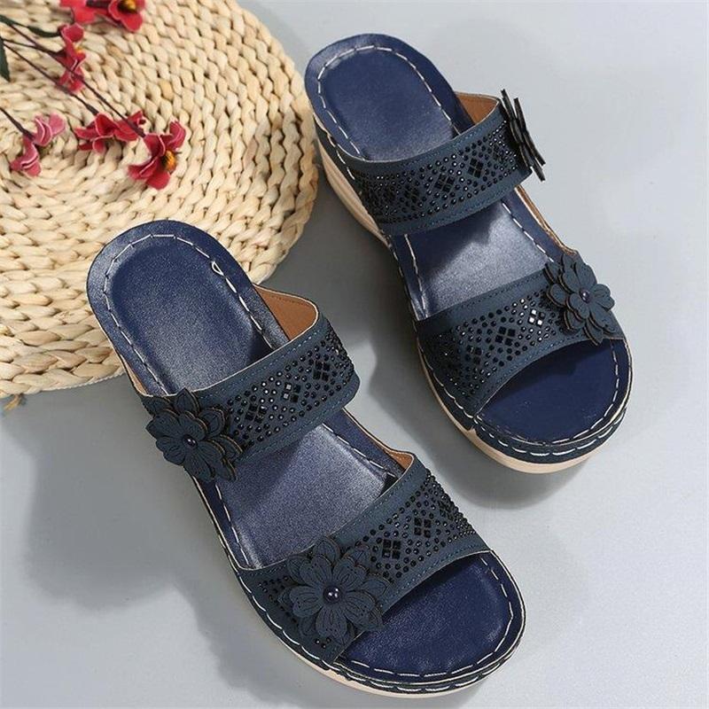 Damen Sommer neuer Stil Blumen Sandalen Freizeit Urlaub Strand Keilabsatz bequem große Größe