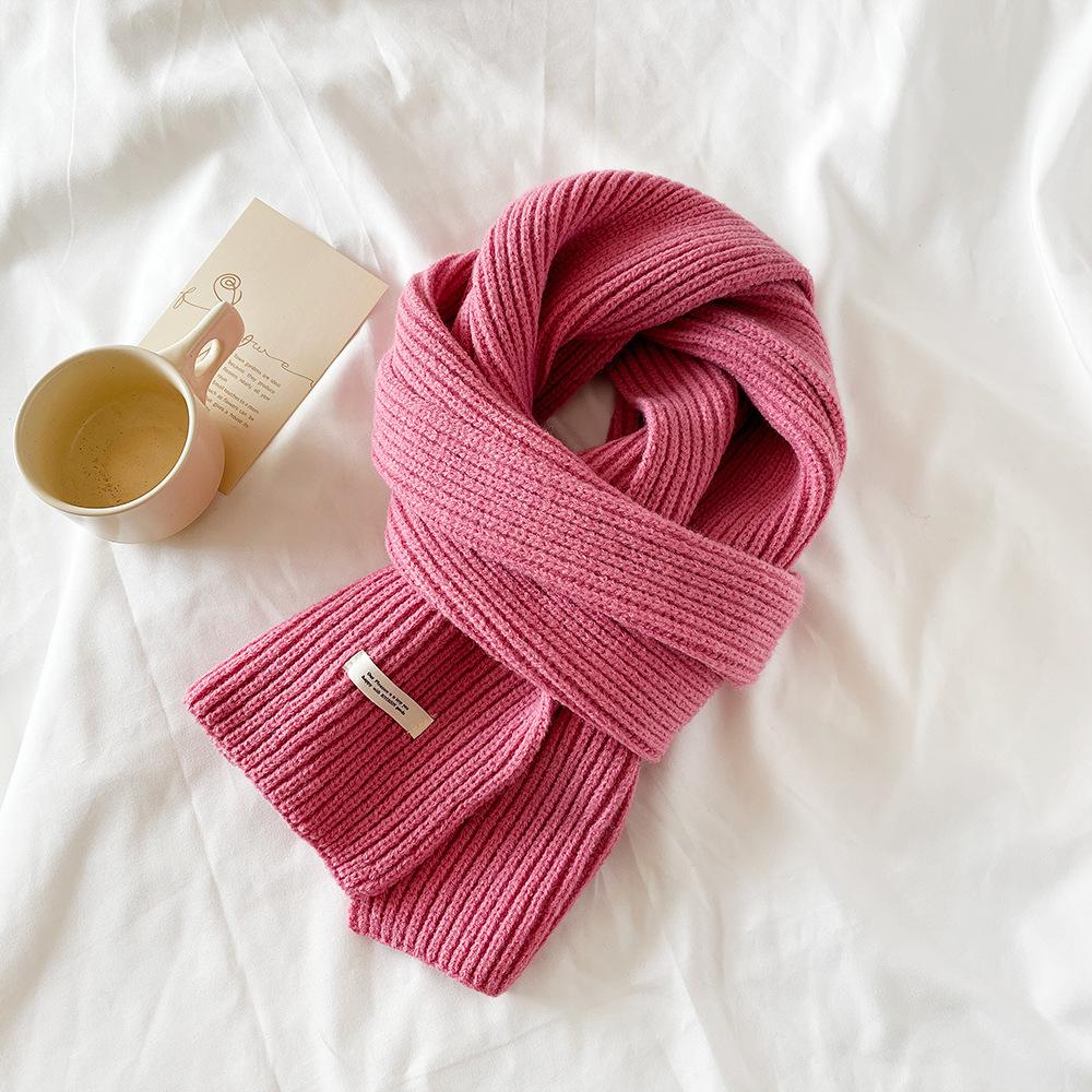 

Winter knitted acrylic small scarf women s new high-end monochrome Korean powder simple matching scarf 160*24cm