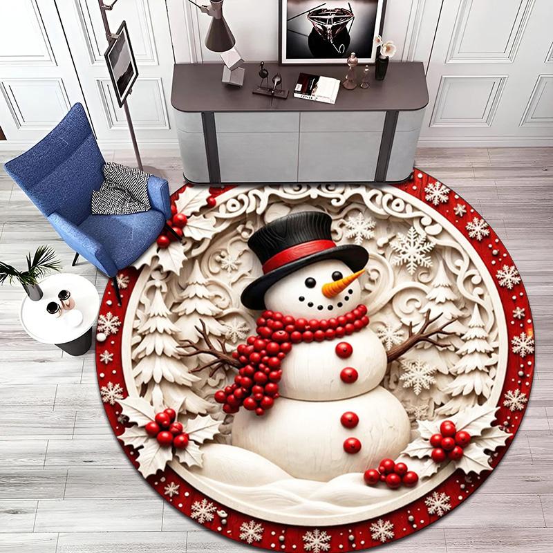 Cute Christmas Day Gift Bell Santa Claus Snowman Christmas Tree round rug Home Soft Decorative Anti slip Chair Mat Carpet Outdoor Floor Mat Carpet 109
