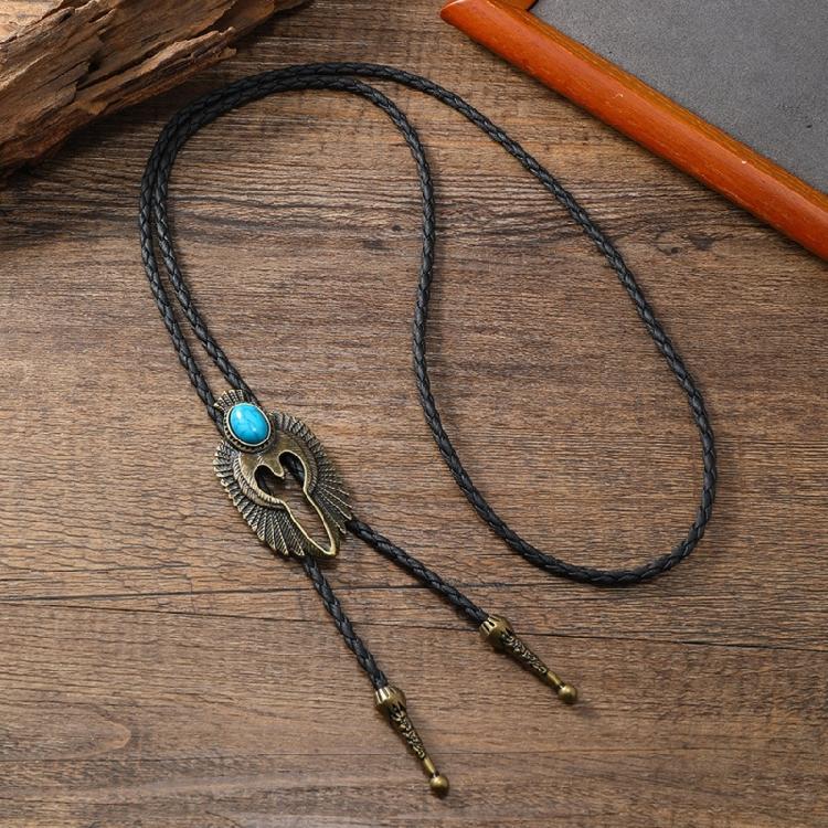 Men Bolo Tie Metal Eagle Bird Stone Cowboy Hat Western Necklace Costume Accessory