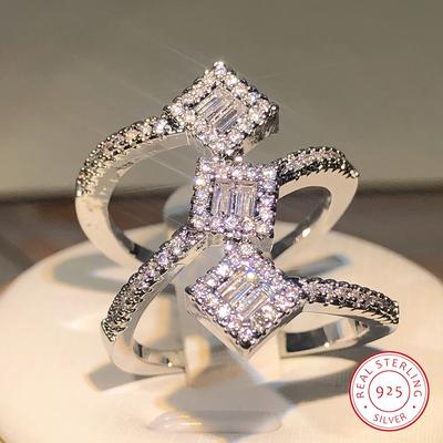 Sølv Luksus Cubic Zirconia Ringer for Kvinner Brude Forlovelse Bryllups Smykker CZ Kvinne Tilbehør Hele Finger Ringer