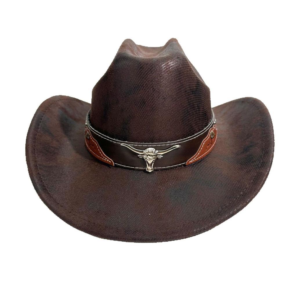 Dayan Western Cowboy Hat Cow Head Belt Rivet Jazz Hat Men'S And Women'S Spring, Summer And Autumn Outdoor Travel Sunshade And Sun Protection Hat
