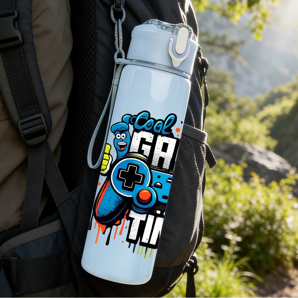 1PC Game Time Controller Print 750ml Color Plastic Sports Water Bottle Leakproof Flip Straw Lid Suitable for Sports Office Home Use
