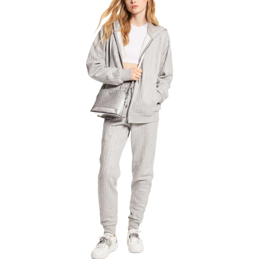 Michael Kors Ss23 Solid Color Crystal Embellished Casual Hooded Jacket Women jackets Gray MF250XR23G-036