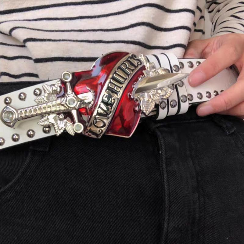 Heart Buckle Waist Belt Jeans Waistband Punk Style Studded Belt Waistband for Street Player Country Girls