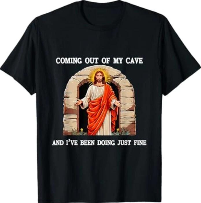 Funny Easter Jesus Coming Out of My Cave Retro Humor Easter T-Shirt M