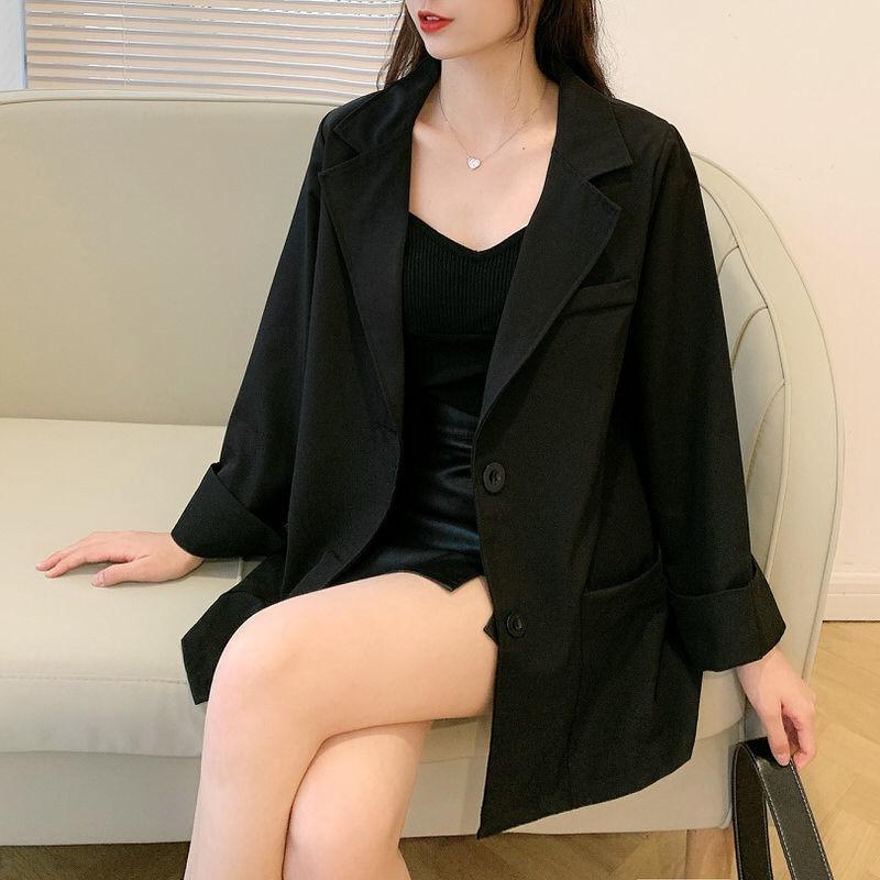 Women S Loose Fit Black Korean Style Casual Long Sleeve Blazer