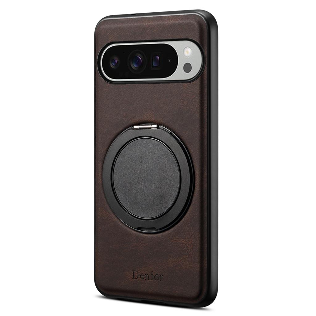 DENIOR A14 For Google Pixel 9 Pro XL Magnetic Case Rotary Kickstand Leather PC TPU Phone Cover