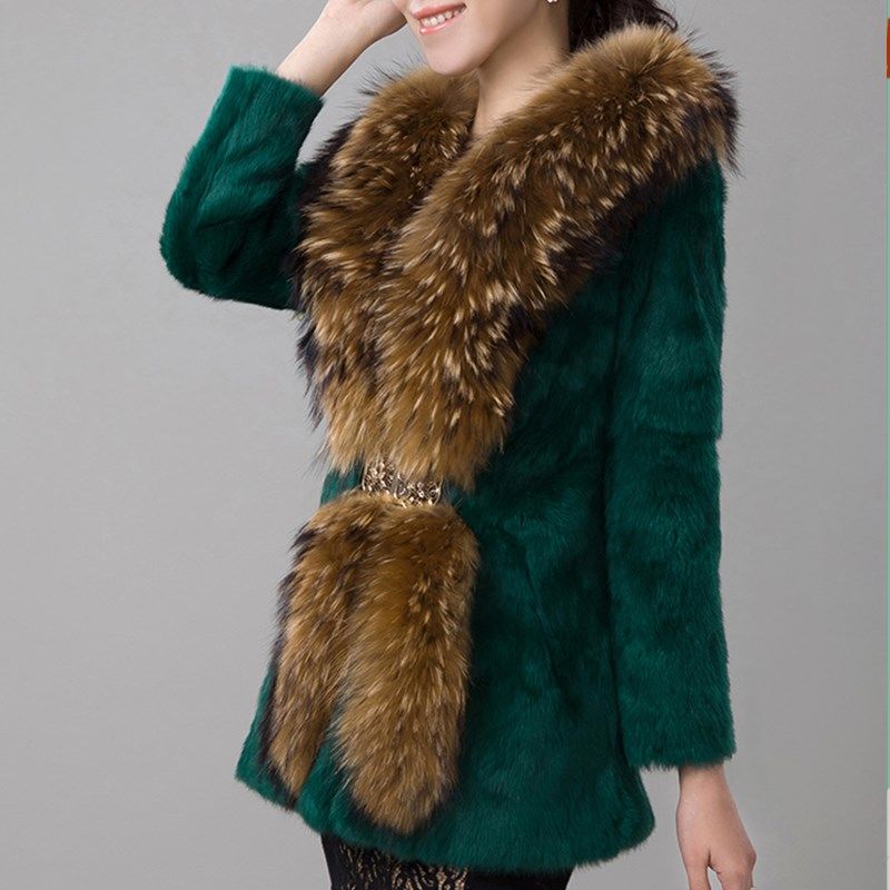 Windbreaker Faux Mink Fur Jacket Woman Winter Ladies Imitation Fox Wool Collar Coat Korean Fashion Warm Slim Winter Coats