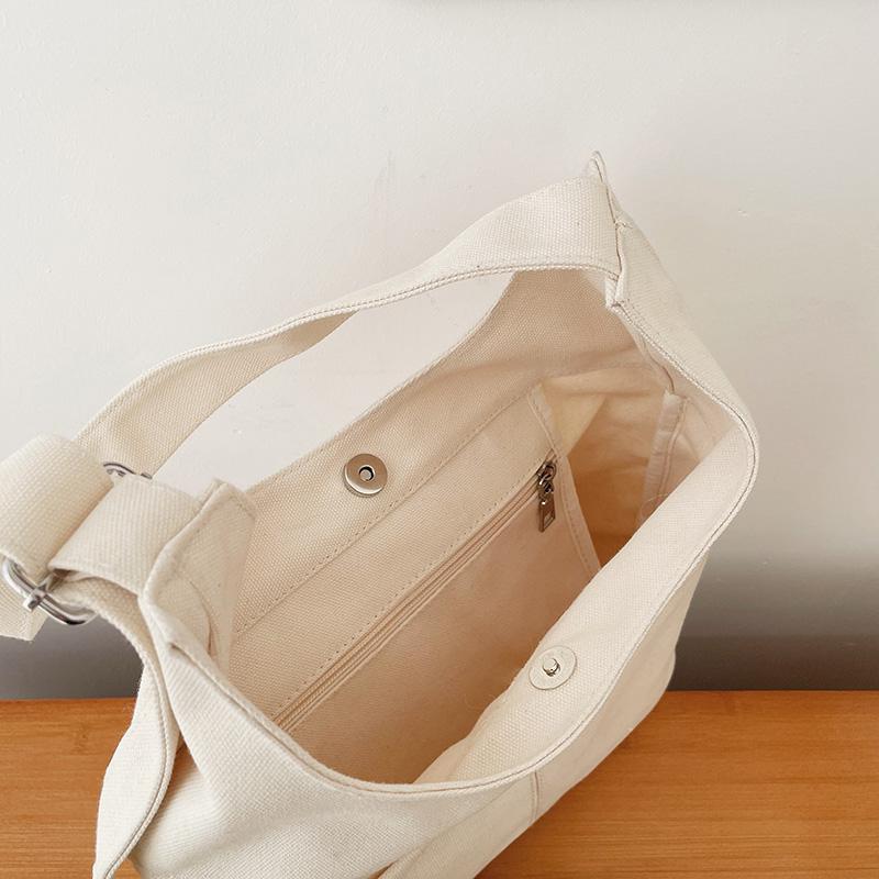 Large Capacity Tote Bag Women's Canvas Bag Solid Color Shoulder Crossbody Bag
