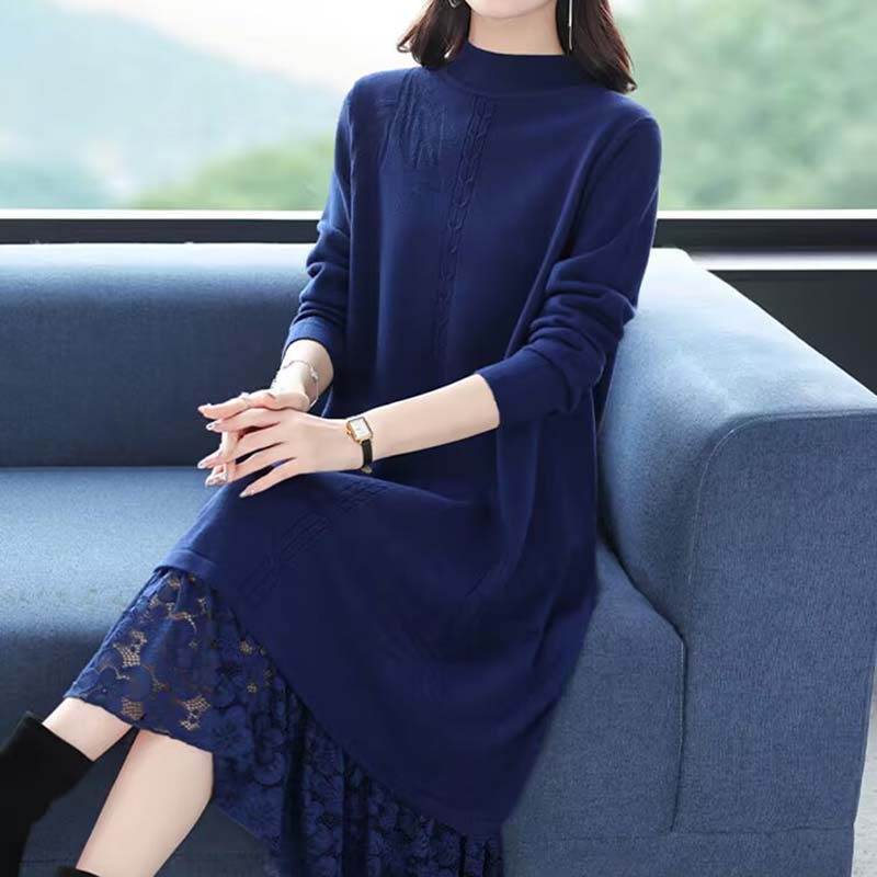 

Платье для женщины Хлопок Зима Винтаж Повседневный Длинный Вязаный Свитер Платья XXXL синий