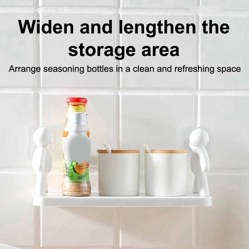 1ks Samolepicí plastová police s kreslenými postavičkami, Bezvrtací koupelnový úložný regál, Kuchyňský organizér na kořenky