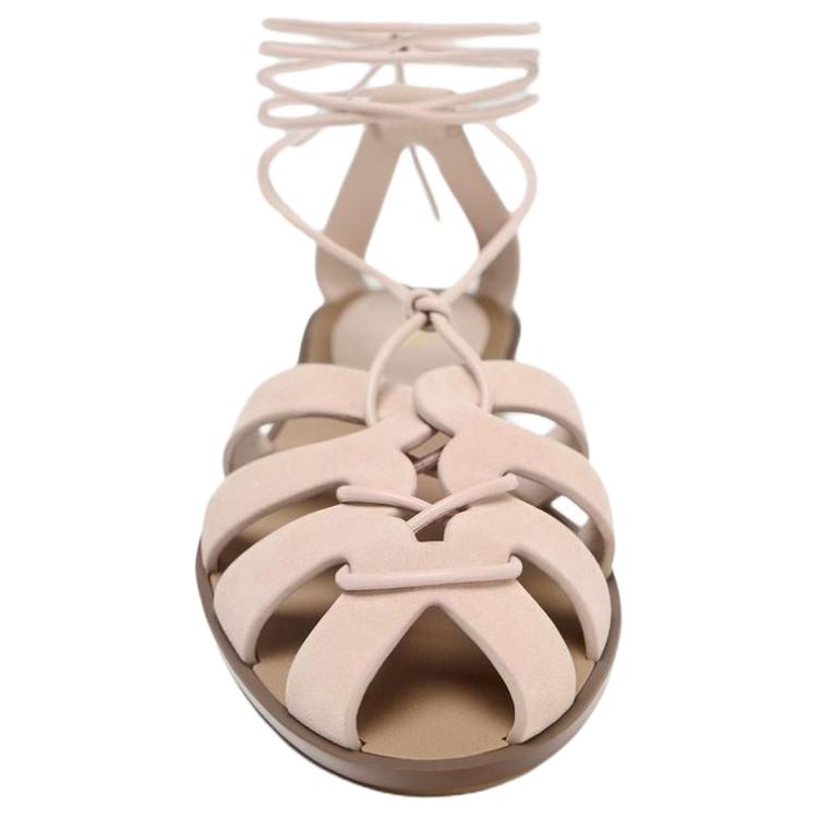 ZARA Comfortable Vintage Lace-Up Suede Back Strap Roman Sandals Women sandals Rose-Red 2555510050