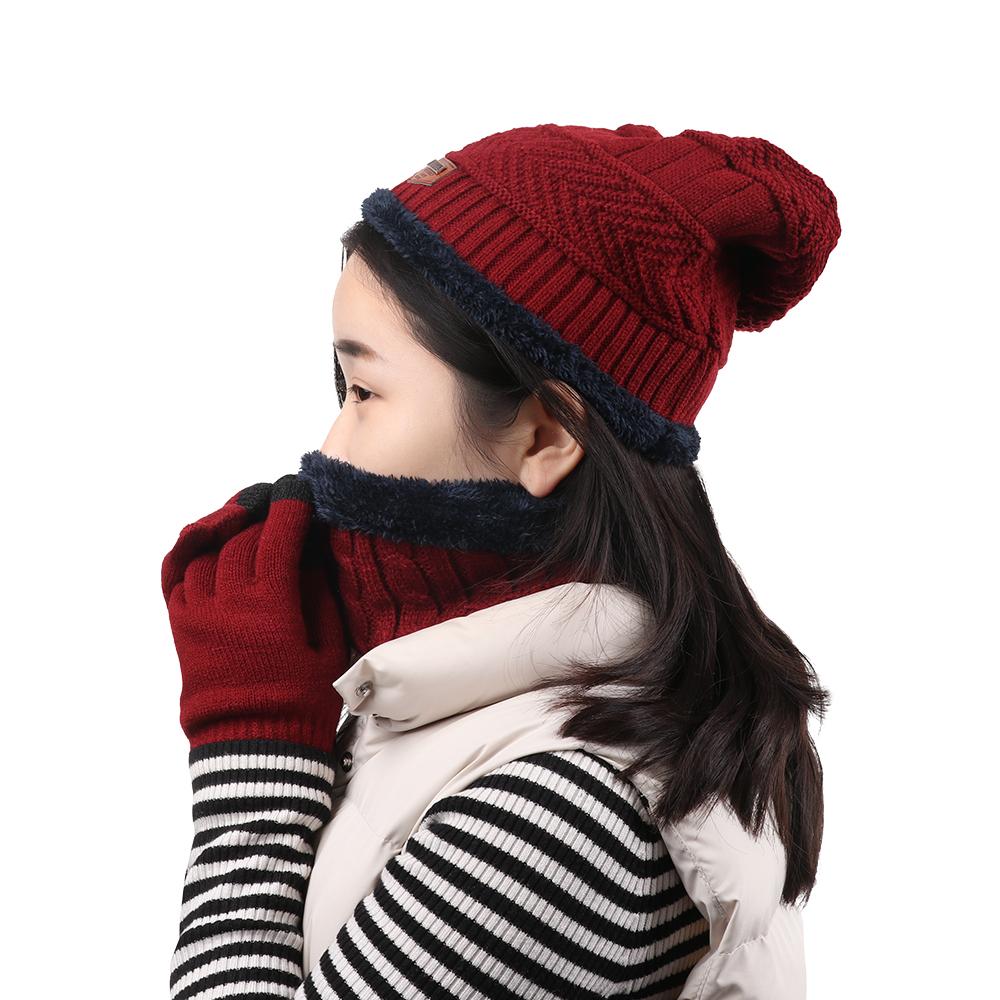 3 In 1 Knitted Winter Warm Beanie Hat Hat Scarf Gloves Set Neck Warmer And Neck Scarf