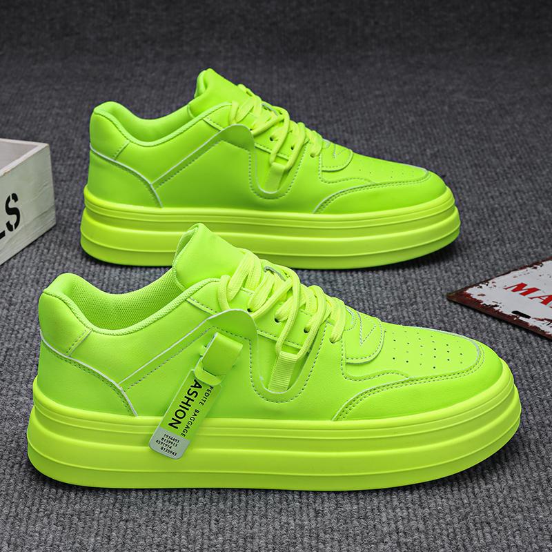 Fashion Trend New Men's Fluorescent Green Patent Leather Platform Shoes Male Sports Walking Sneakers Tenis Masculino Zapatos Hombre