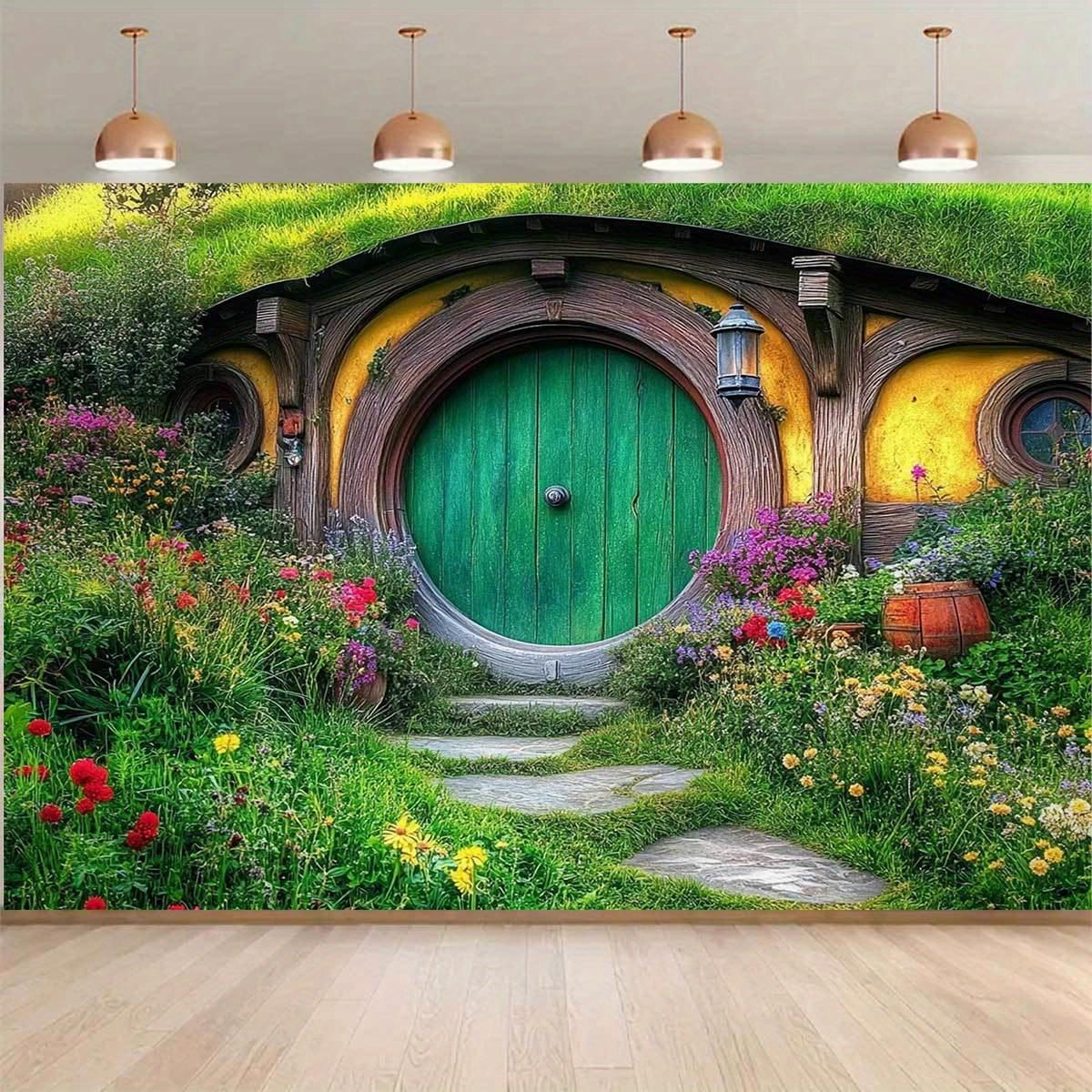 Hobbit Hut Fantasy Theme Background Cloth, Used for Party Photo Background, Birthday Party Banner Decoration 100x150cm