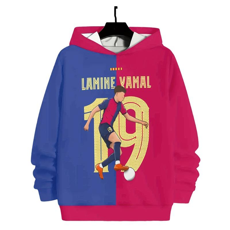 Children's 3D Printed Lamine Yamal Pattern Hoodie, Suitable for Play, School, and Casual Wear in Spring and Autumn Seasons