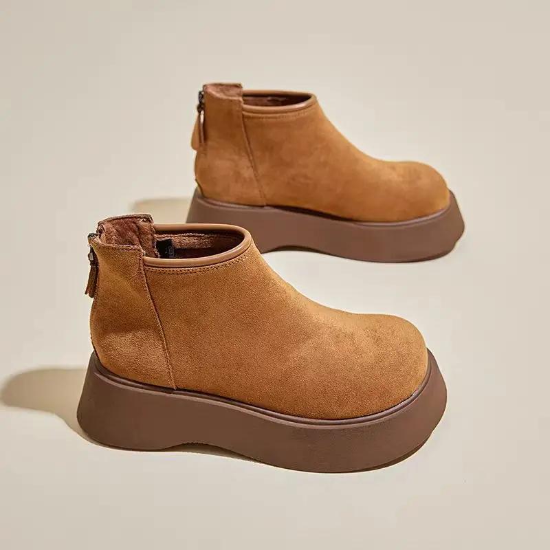 Round Toe Mid Heel Novelty Modern Boots Winter Slip-on Ladies Shoes On Sale 2025 New Ankle Flat with Sewing Women's Boots