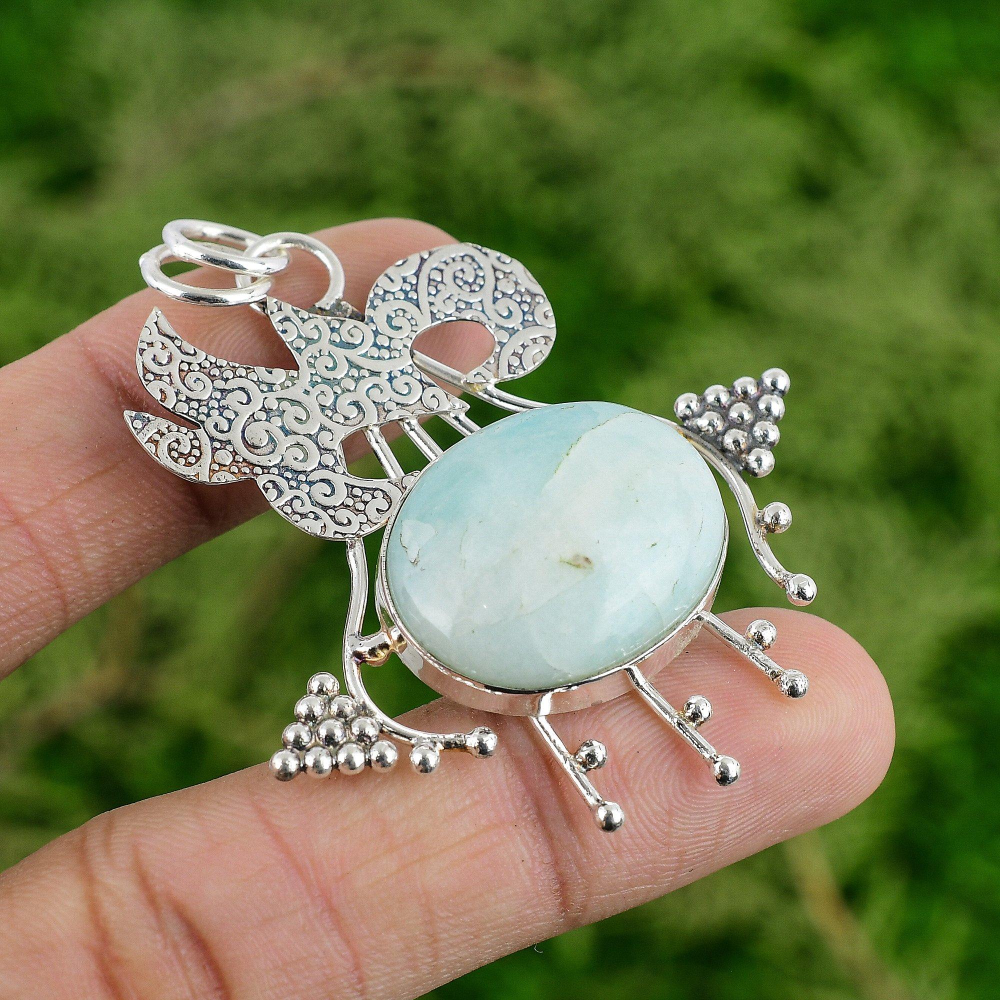 

Natural Amazonite Sterling Silver Unique Elegant Bezel Wife Boho Pendant Jewelry