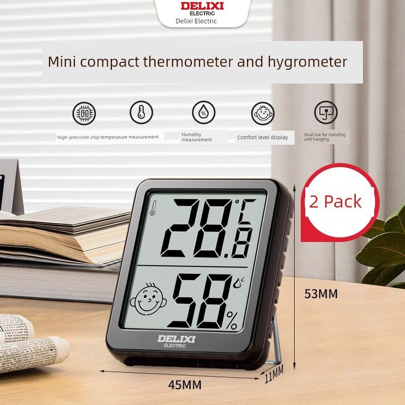 

Delixi High-Precision Mini Temperature Moisture Meter Thermometer For Home Indoor Baby Room Wall-Mounted Precision Hygrometer [Black Pack] 2 Pack