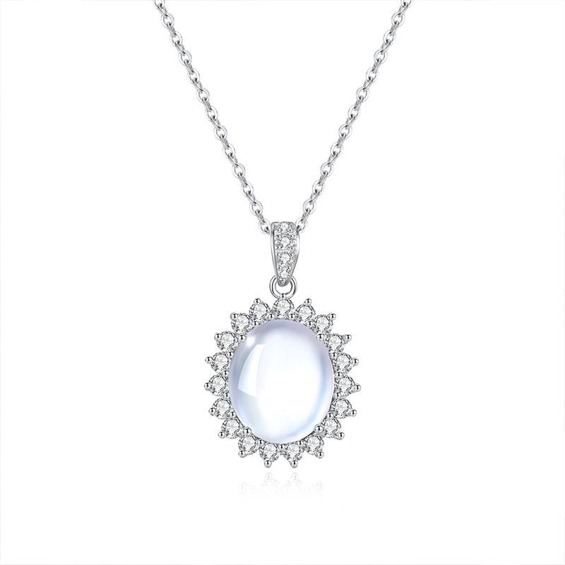 S925 Sterling Silver Natural Jade Necklace Full Diamond Luxury Transparent Jade Clavicle Chain Fashion Fine Silver Jewelry For Women