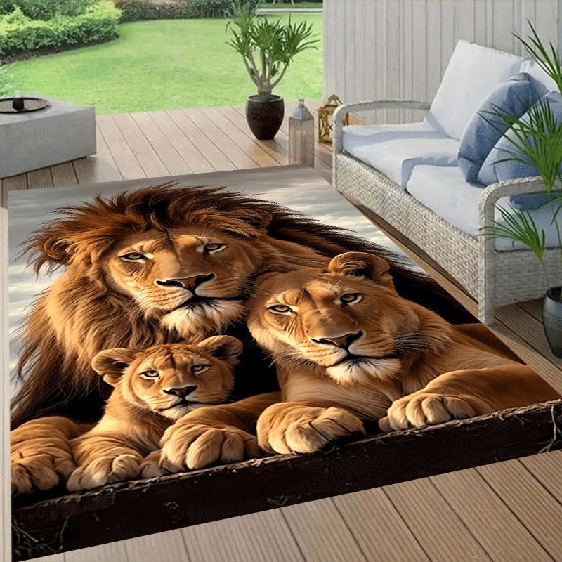 1pc Lion family Print, Design Area Rug - Soft, Anti-Slip, and Durable Gaming Room Decor for Bedroom, Living Room