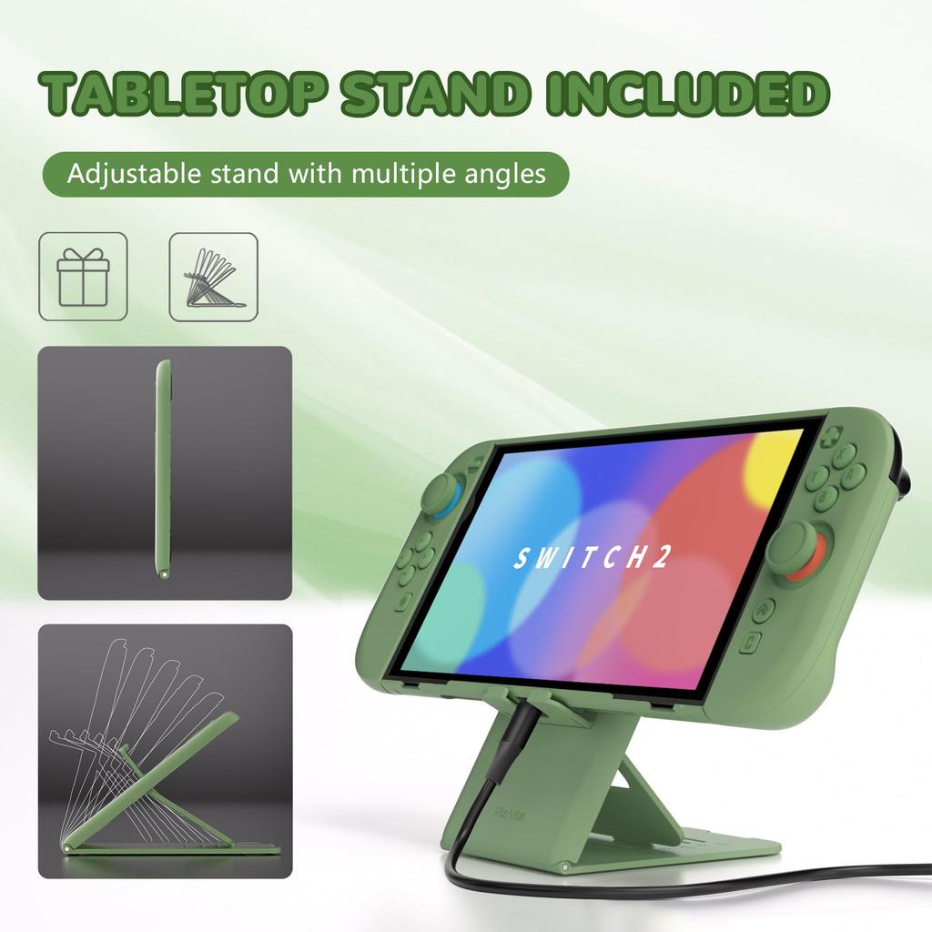 PlayVital Hard Cover Protective Case for Nintendo Switch 2 Dock Foldable Stand Thumb Grips Matcha Green (2025), Compatible, & –