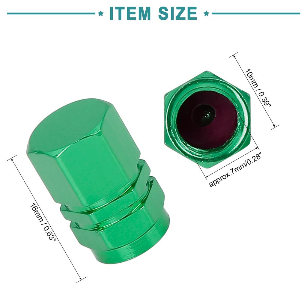 ACROPIX Car Tire Stem Valve Cap Tire Cap Wheel Valve Cover Tire Cap Hexagon Dustproof Aluminum Alloy Green 4pcs