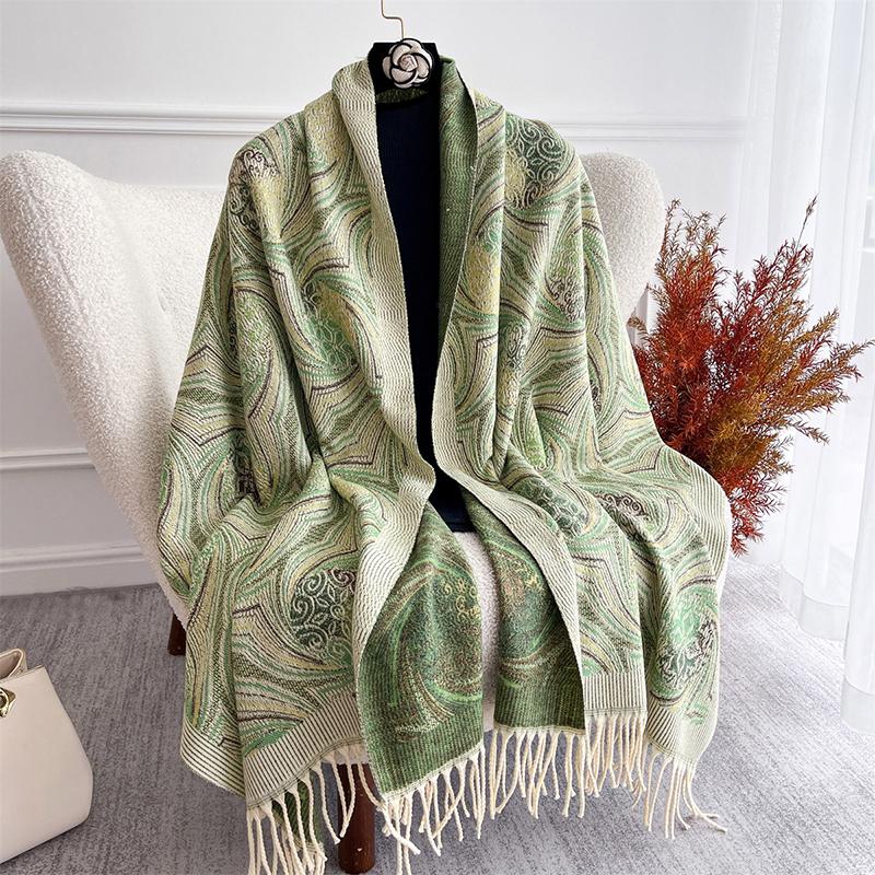 Jacquard Cashmere Scarves for Women Winter Soft Warm Pashmina Shawl Thick Tassel Shawl Scarf Fashion Print Women Man Poncho