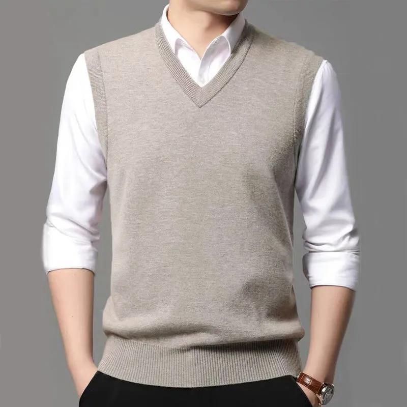 Wool Sweater Fall and Winter V-neck Pure Undershirt Thickened Sweater Men's Vest Dad's Clothing Plus Size