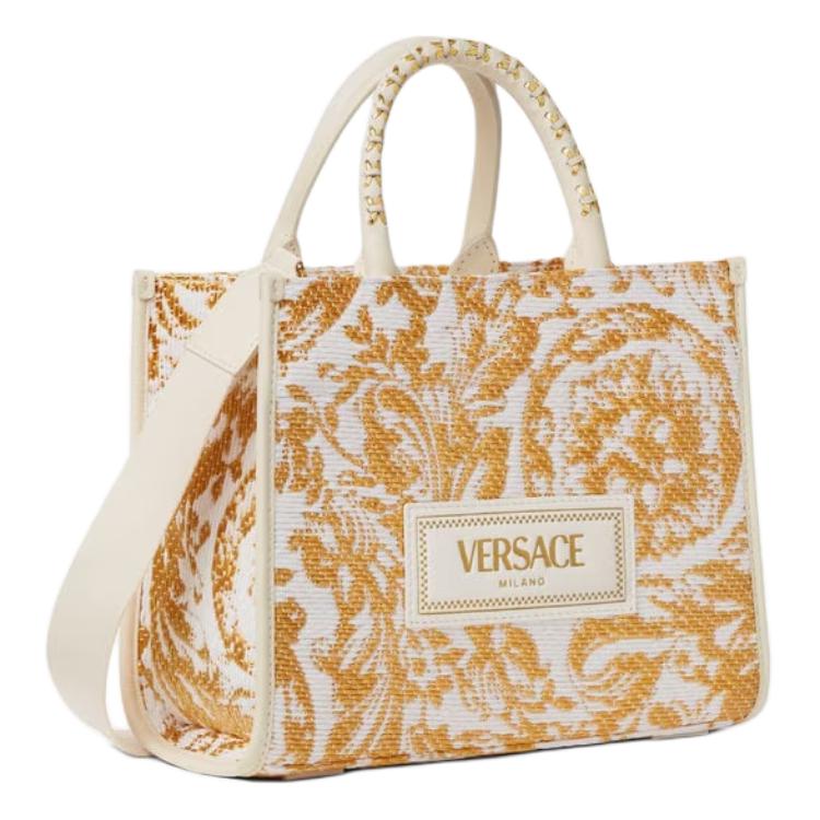 Versace Barocco Athena Removable Adjustable Shoulder Strap Barocco Pattern Raffia Tote Bag Shopping Handbag Small Women tote bag 1011564-1A11311-2W11V