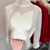 Winter Thick Sweater for Women with Velvet Half High Collar Bottom Shirt for Women
