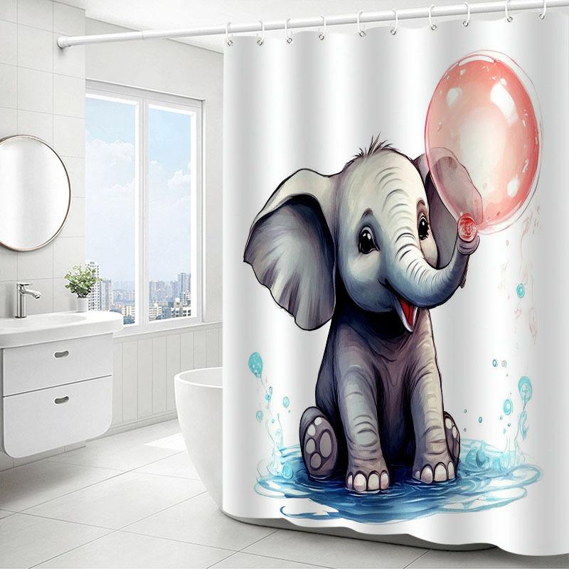 Charming Elephant Shower Curtain – Whimsical Knit Design, Polyester with Hooks, Machine Washable All-Season Decor