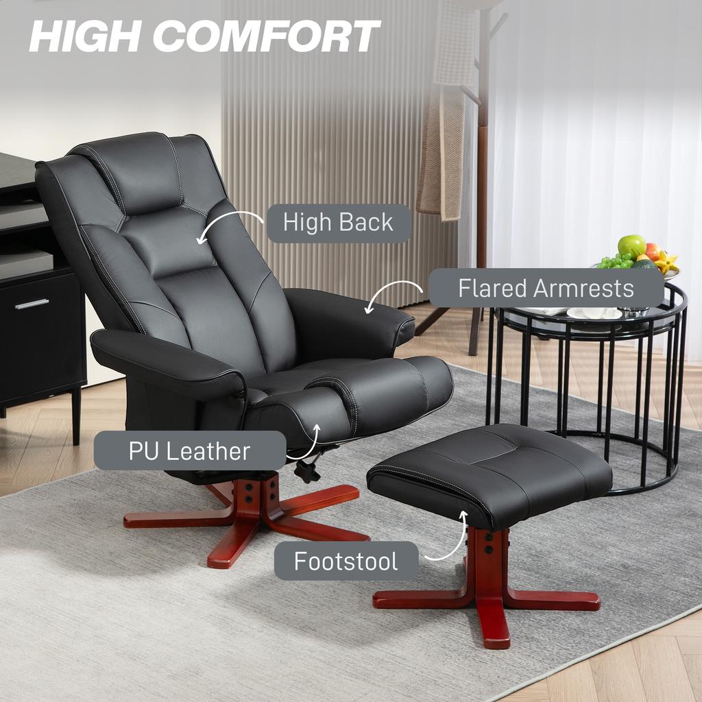 Faux Leather Manual Recliner and Footstool Set - Black