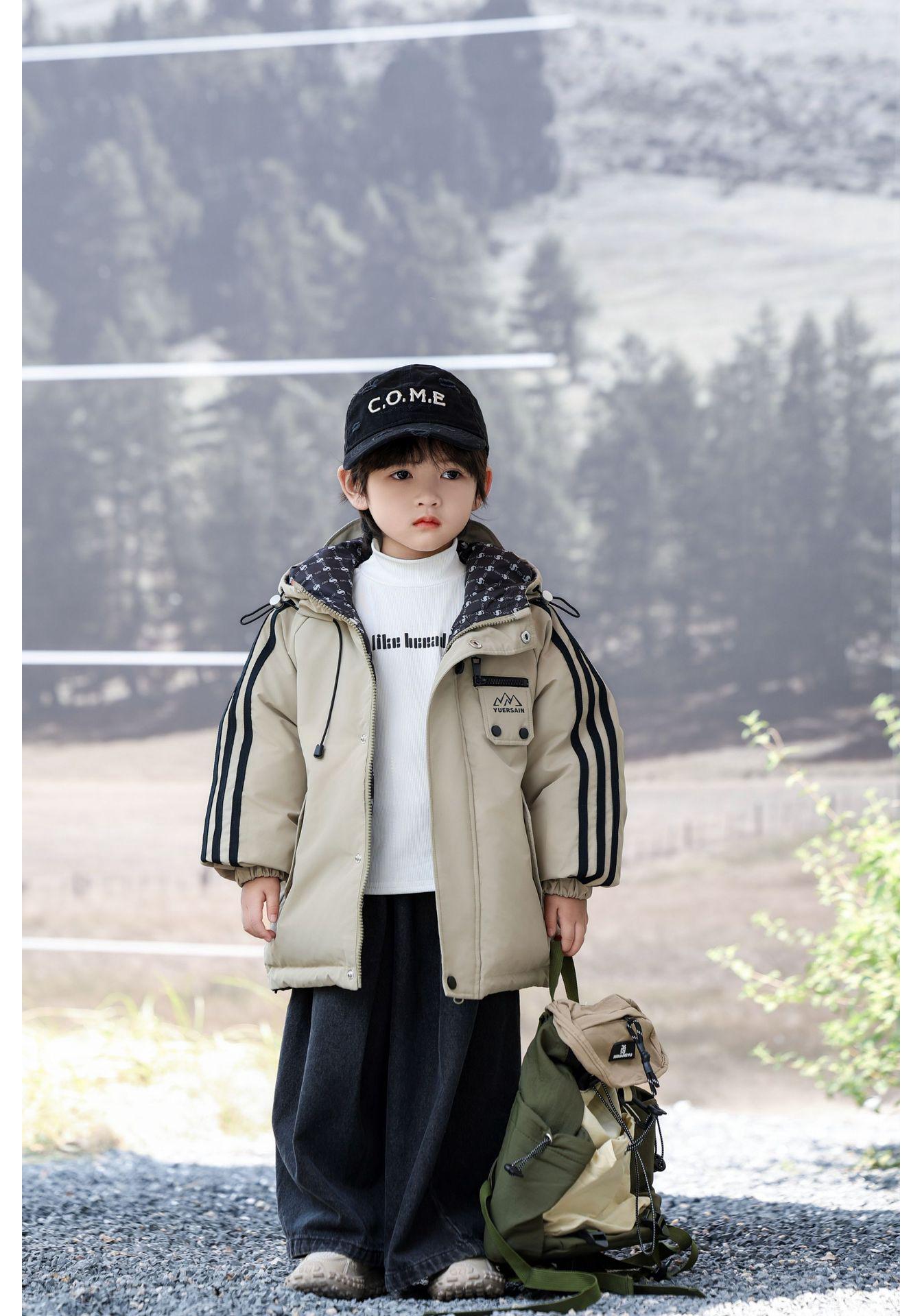 Reversible Striped Down Jacket for Toddlers & Kids: Fashionable, Casual, Hooded, Versatile 110 cm
