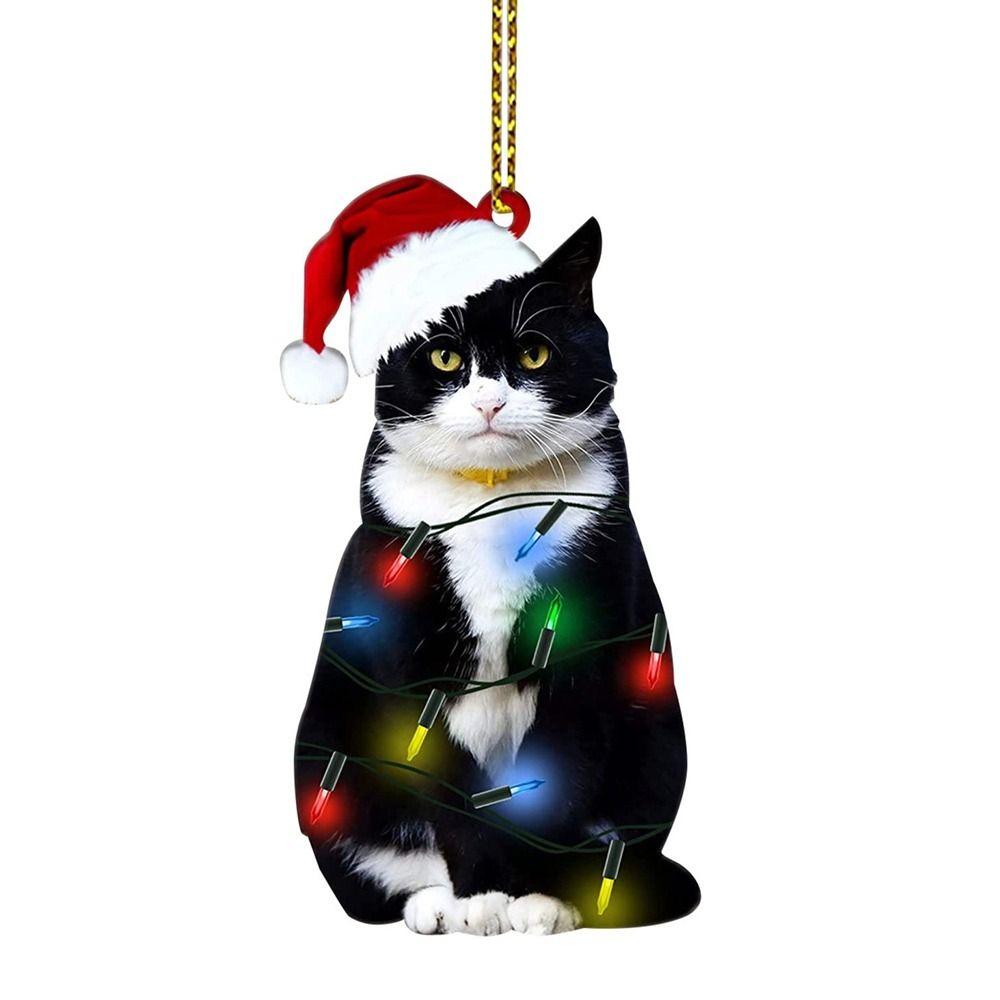 

Creative Multicolor Christmas Hanging Decoration Delicate Acrylic Black Cat Pendant Party Supplies Funny Xmas Tree Decor