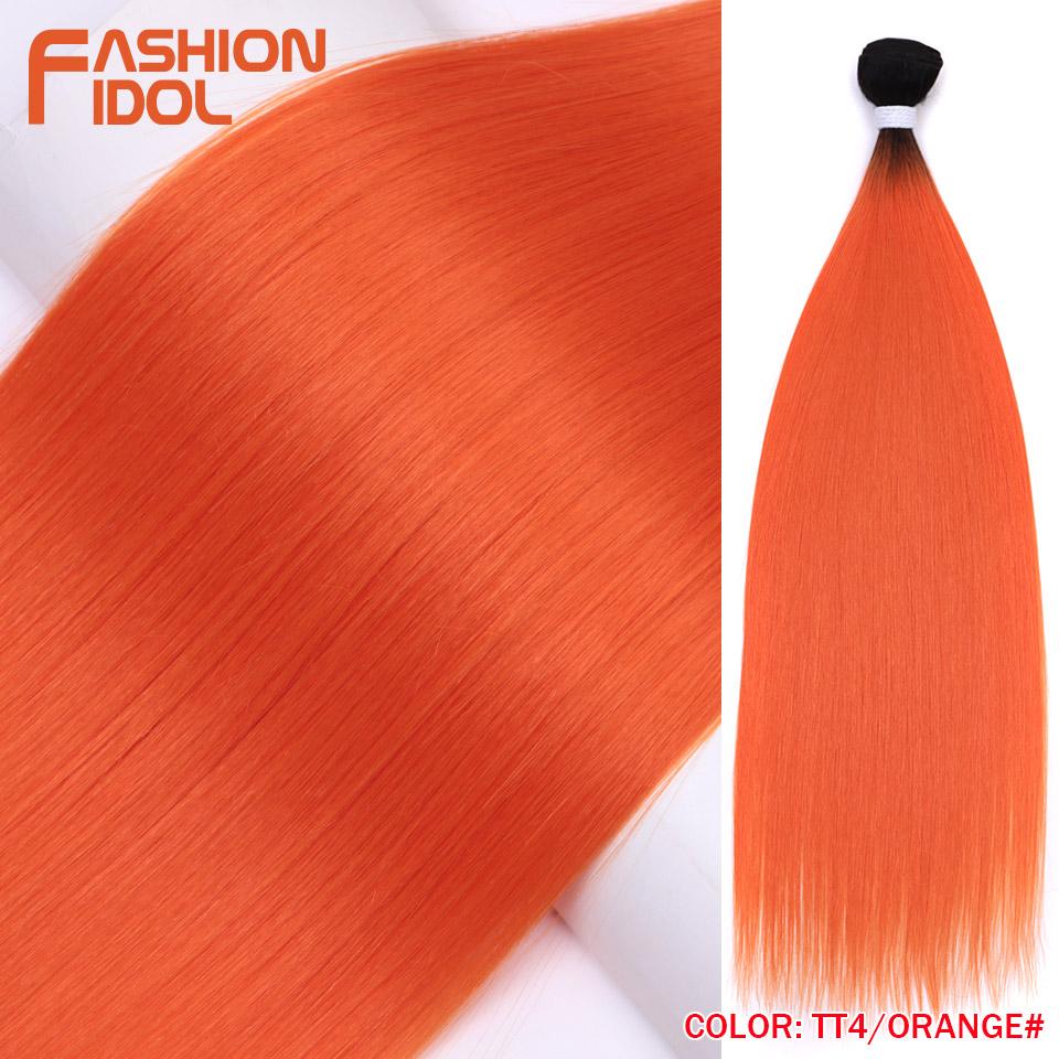 FASHION IDOL 26 inch Yaki Straight Hair Extensions Salon Synthetic Hair Bundles High Temperature Fiber Ombre Blonde Fake Hair
