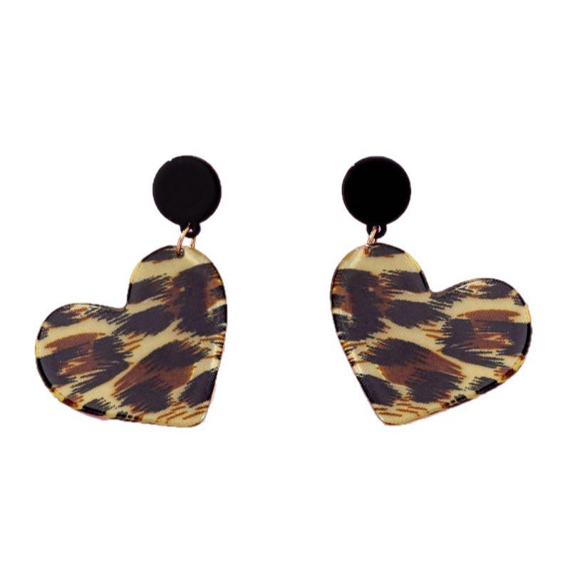Leopard Print Acrylic Heart Earrings - Chic, Versatile, and Trendy Design
