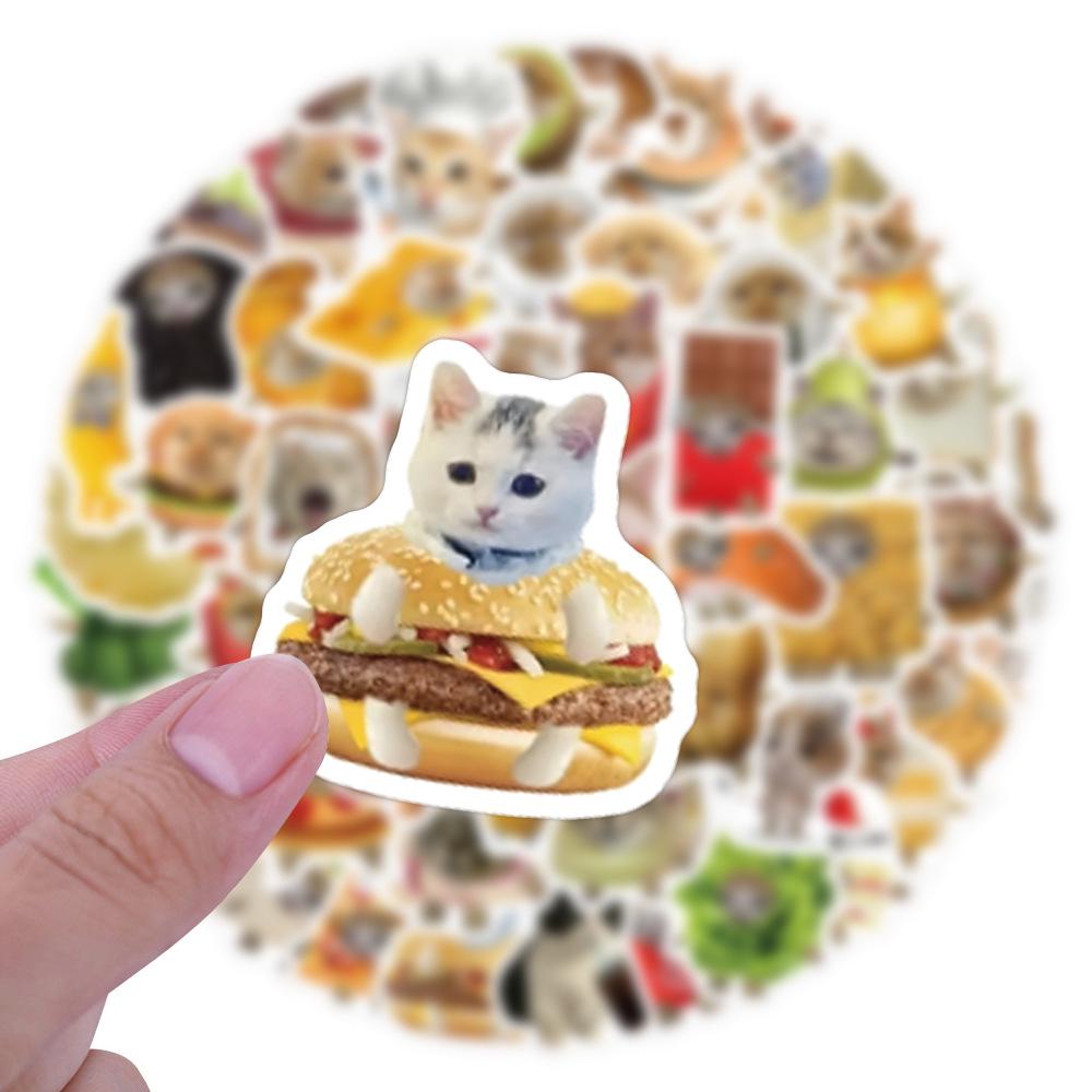 100 Cute & Funny Food Cat Stickers for Planners, Water Bottles, and Desktops