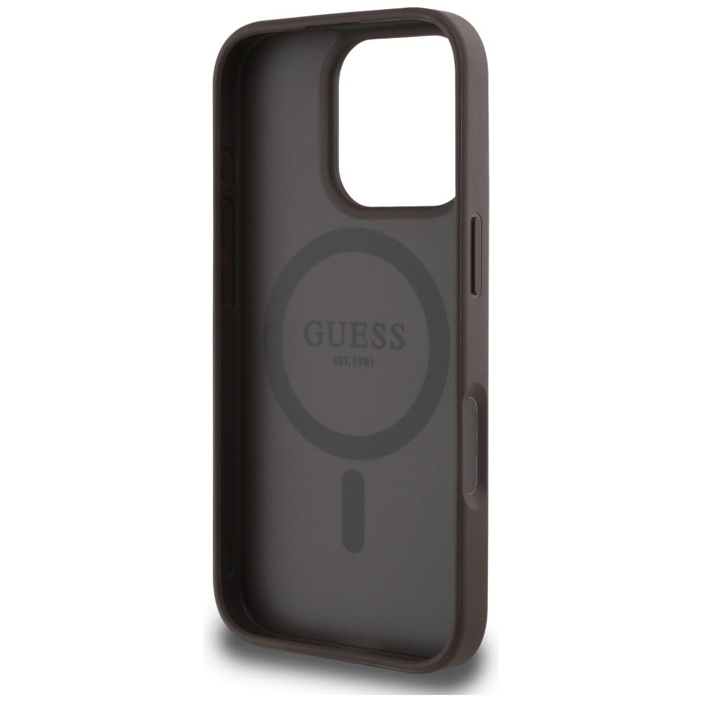 Etui Guess Grained Hot Stamp Peony       Triangle Logo Magsafe Do Iphone 16 Pro Brązowy