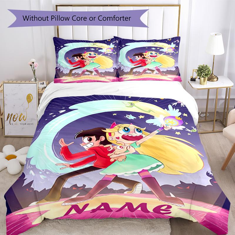 3pcs Custom Name Star Butterfly Bedding Set Duvet Cover Closure Includes 1 Duvet Cover & 2 Pillowcases, Soft and Comfortable for All Seasons.