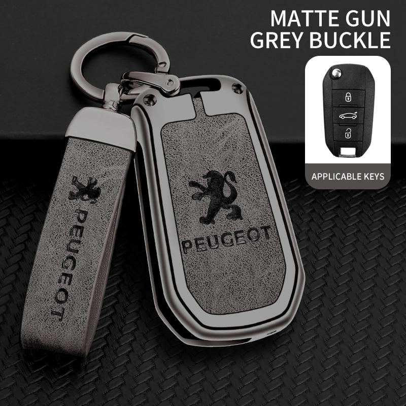 2026 Hot Car Sticker Zine Alloy Leather Car Smart Remote Key Case Shell Cover Protection For Peugeot 208 2008 301 308 508 5008 R