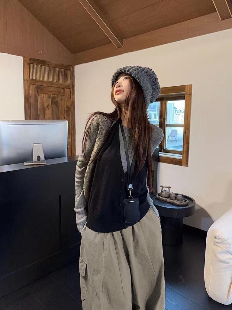 Korean Style Knitwear & Halter Vest with Casual Pants Women's Three-Piece Set