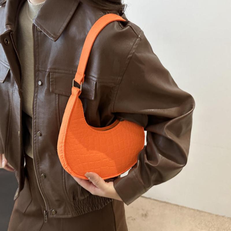 1Pcs Casual Solid Color Handbag For Daily Travel Women'S Stone Pattern Underarm Shoulder Tote Bag With Felt Material