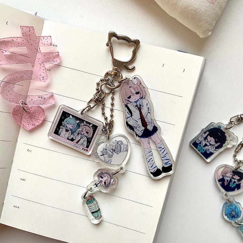 Cartoon Drip Glue Girl Acrylic Keychain Phone Lanyard Kawaii Backpack Pendant Charm Key Hanging Decoration Accessories Gift