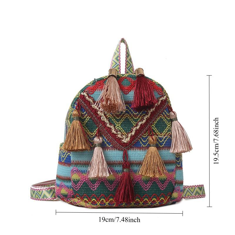 1PC Lightweight Women's Backpack Ethnic Style Tassel Crossbody Bag Going Out Fashion Versatile Small Backpack