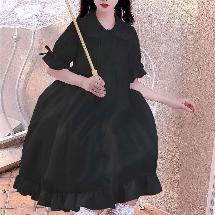 Summer Sundress Lolita Dress Kawaii Peter Pan Collar Cute Ruffle Puff Sleeve Dress